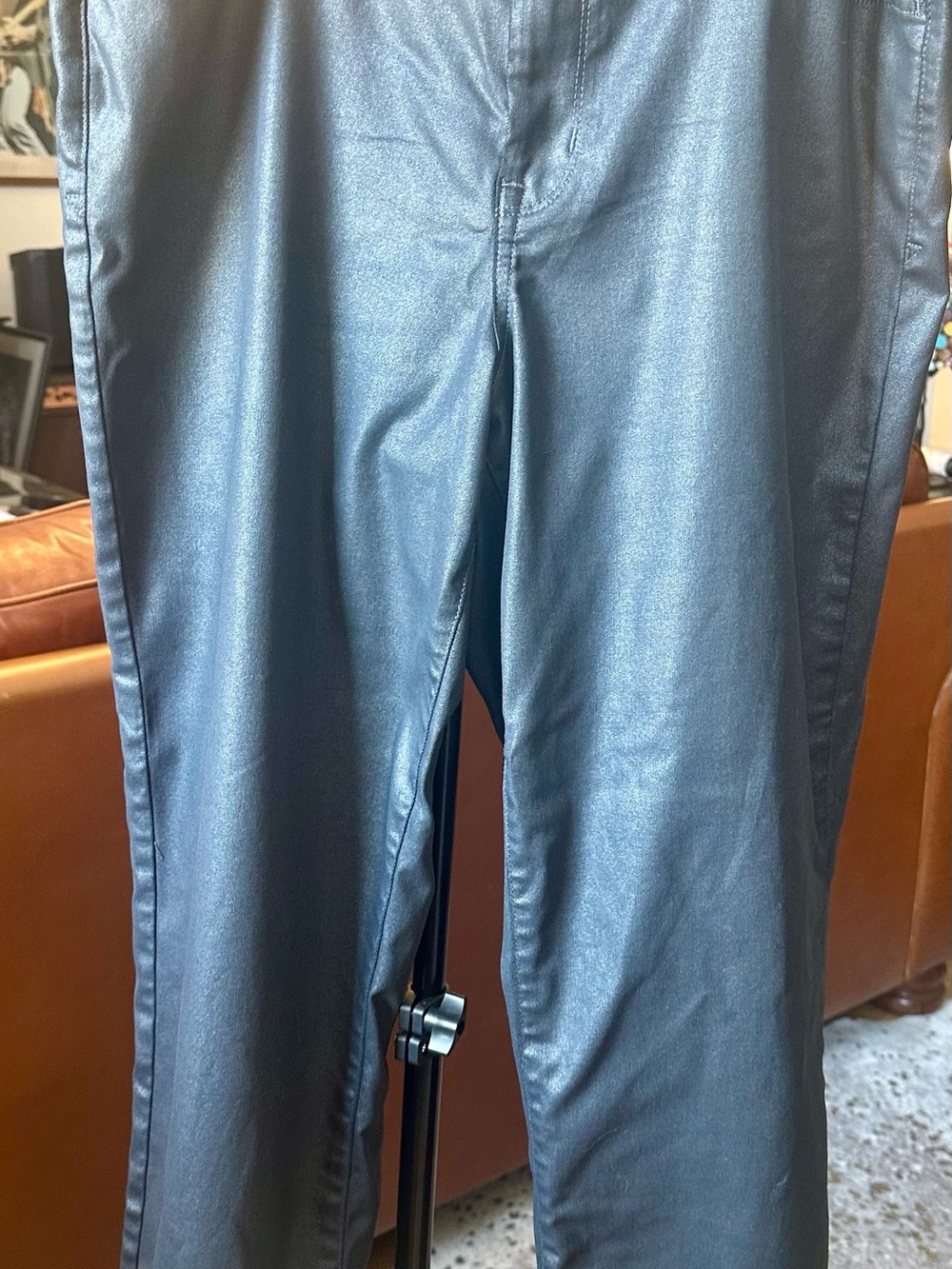 Women’s Metallic Coated Denim Kick Flare in Pewter
